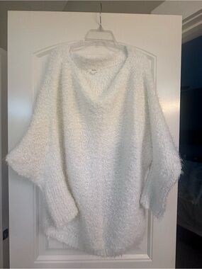 Maurices White Fuzzy Knit Poncho Sweater